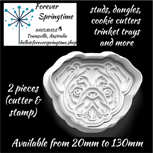 Cute Pug Face D Cutter and Embosser Stamp: Art, Baking, Craft