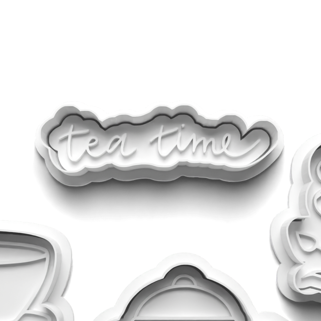 Tea Party TEA TIME Cookie Cutter and Embosser Stamp for Fondant / Polymer Clay / Clay / Plasticine