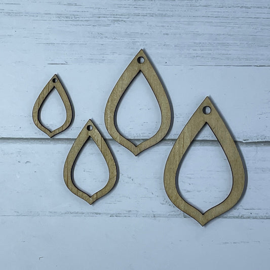 Blanks Bulk TEAR DROP HOLLOW 1 Jewellery Earrings Wood |25 PAIRS (50 pieces) | 30mm, 40mm, 50mm, 60mm