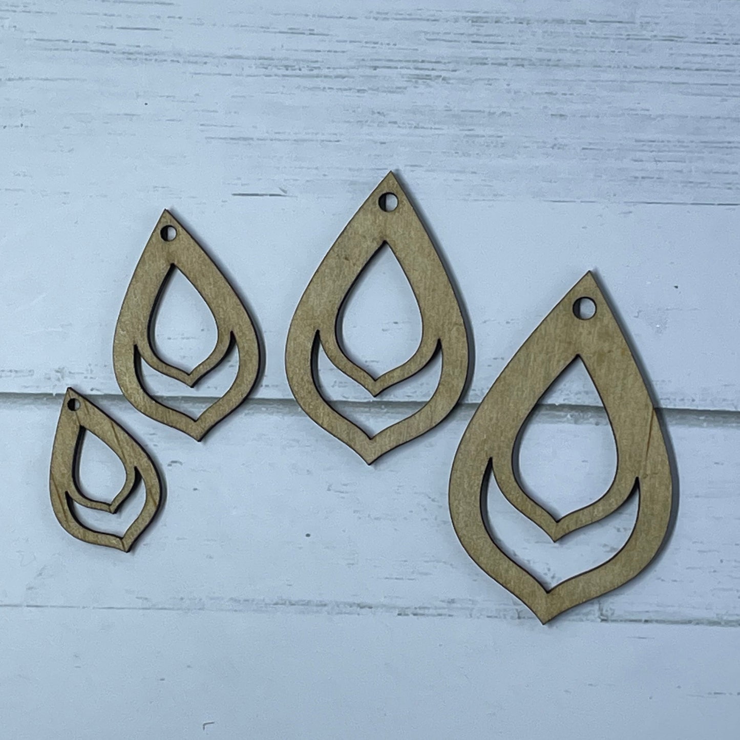 Blanks Bulk TEAR DROP HOLLOW 2 Jewellery Earrings Wood | 25 PAIRS (50 pieces) | 30mm, 40mm, 50mm, 60mm