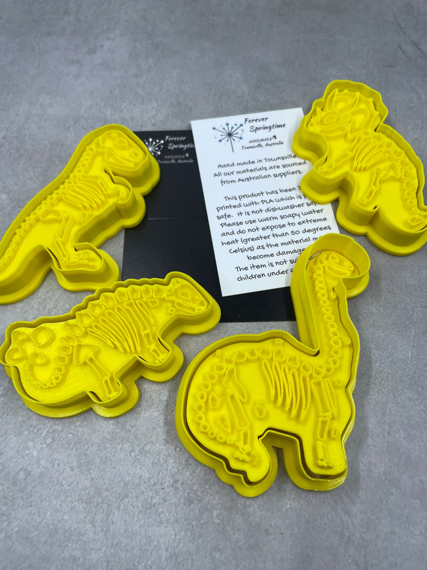 DINO MINI Set of 4 Cookie Cutter and Embosser Stamp for Fondant / Polymer Clay / Clay / Plasticine