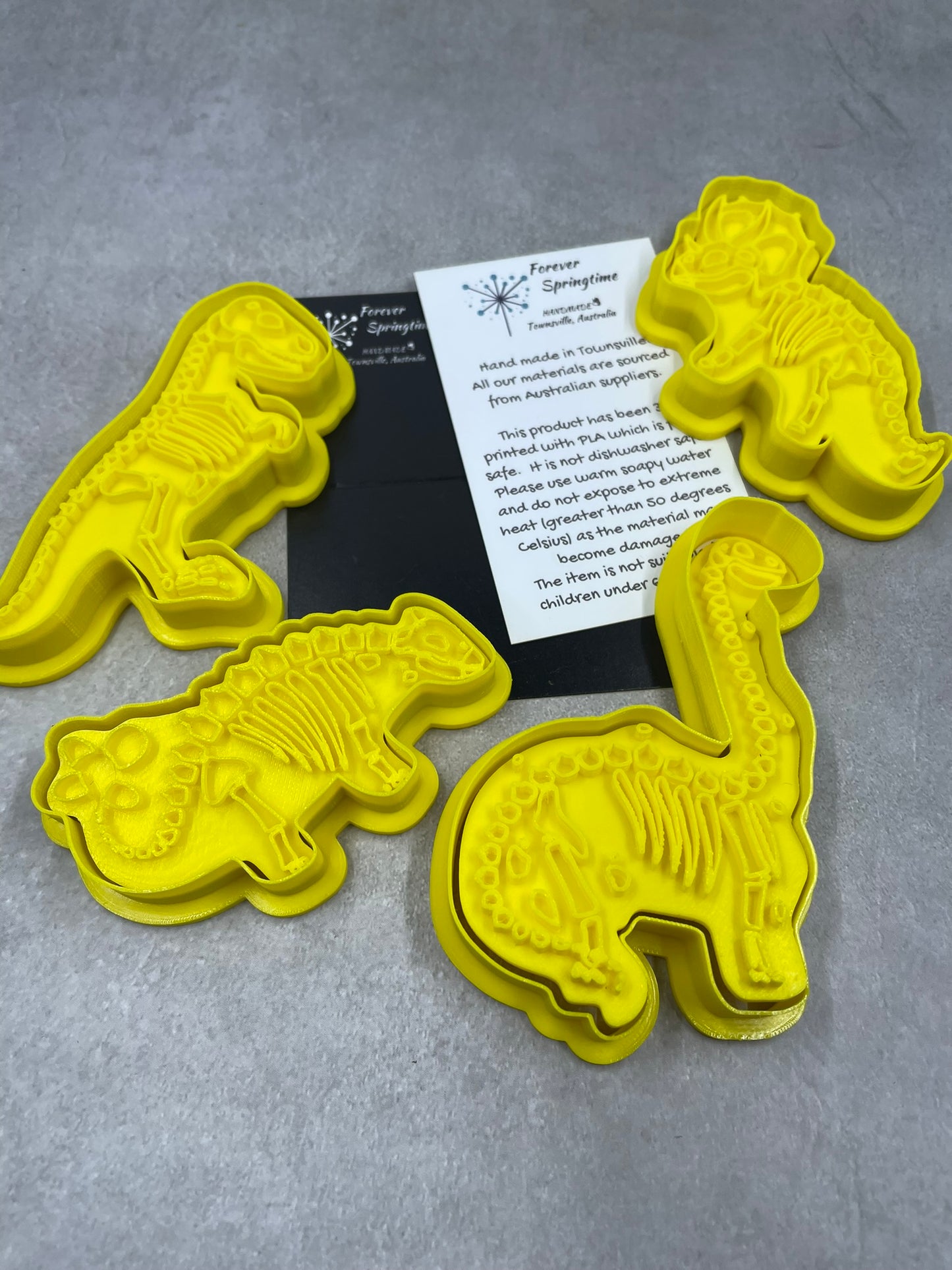 DINO MINI Set of 4 Cookie Cutter and Embosser Stamp for Fondant / Polymer Clay / Clay / Plasticine