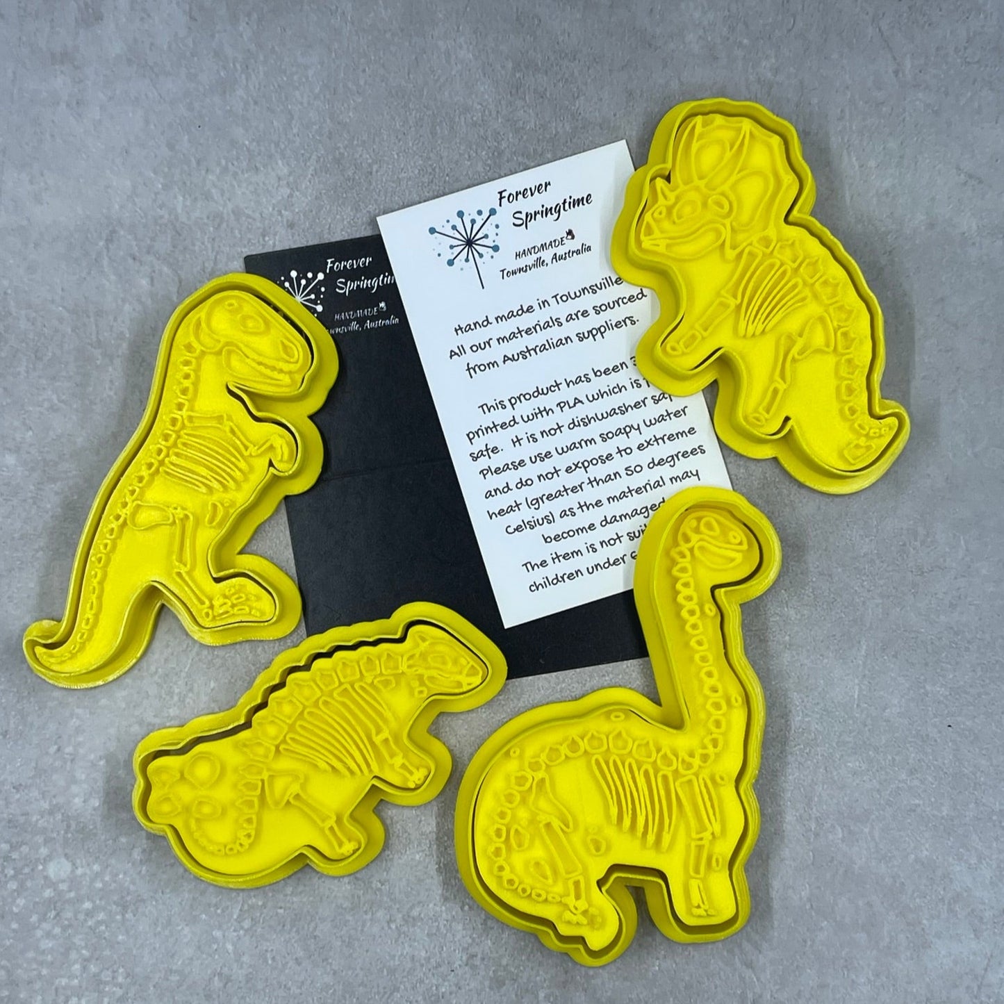 DINO MINI Set of 4 Cookie Cutter and Embosser Stamp for Fondant / Polymer Clay / Clay / Plasticine