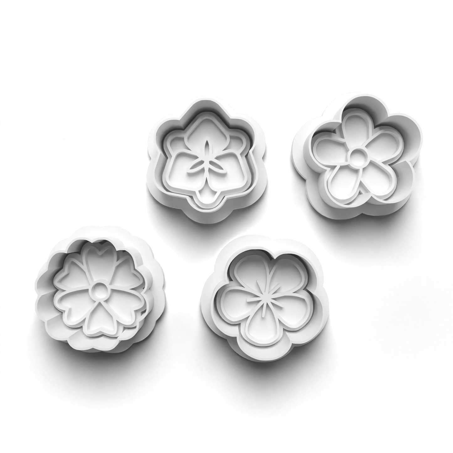 FLOWERS 4 small 30mm Cookie Cutter and Embosser Stamp for Fondant / Polymer Clay / Clay / Plasticine