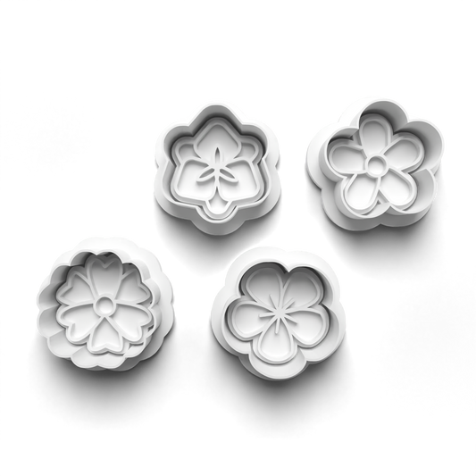 FLOWERS 4 small 30mm Cookie Cutter and Embosser Stamp for Fondant / Polymer Clay / Clay / Plasticine