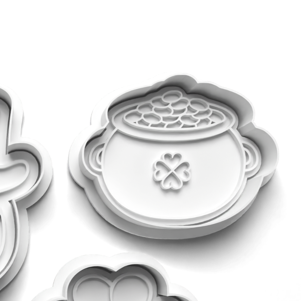 IRISH POT OF GOLD Cookie Cutter and Embosser Stamp for Fondant / Polymer Clay / Clay / Plasticine